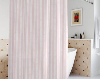 Pink Pinstripe Shower Curtain: Coquette Bathroom Decor with Bows, Shabby Chic