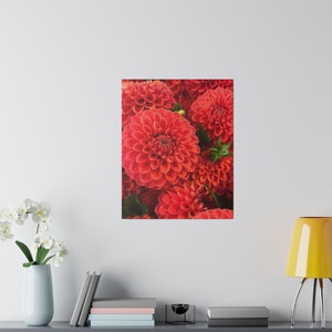 Cuadro decorativo de dalia roja: Fotografía floral de origen ético
