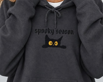 Felpa con cappuccio a tema Halloween, felpa con cappuccio ricamata a tema Halloween, regalo di Halloween con gatto nero