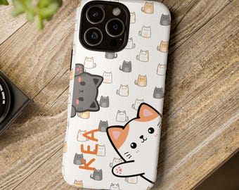 Monogramm Kawaii Katze iPhone Fall, personalisierte Kitty Geschenk