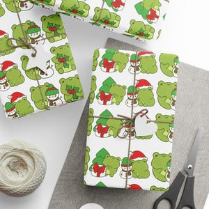 Kawaii Frog Christmas Wrapping Paper, Festive Wrap