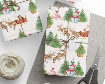 Santa Wrapping Paper: Retro Christmas Sleigh Design, Vintage Holiday Decor