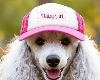 Gorra de camionero para perros, regalo personalizado para mascotas, accesorios personalizados con el nombre del perro, gorra de camionero de espuma para mascotas, correa para la barbilla, parte trasera de malla ligera