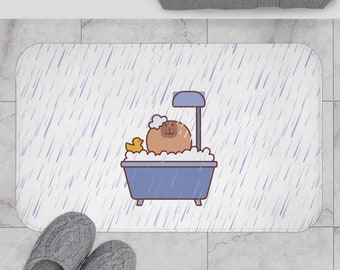 Kawaii Capybara Bath Mat: Bubble Bath, Kids Bathroom Decor