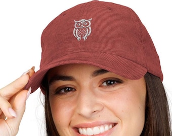 Owl Corduroy Cap, Embroidery, Vintage style Nature Lover Hat, Bird watcher gift, fathers day