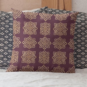 Plum Medallion Throw Pillow: Elegant Medieval Home Decor, bed sofa couch