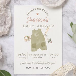 Plantilla de invitación para baby shower bohemio, invitación para bebé niño, enlace de descarga digital, imprimible, personalizable