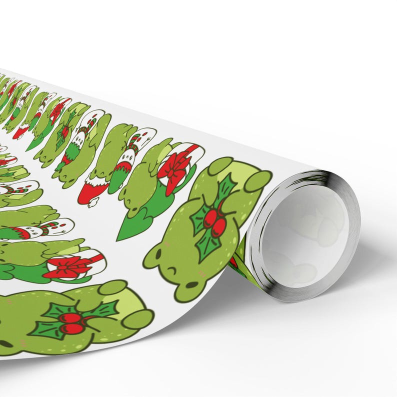 Kawaii Frog Christmas Wrapping Paper, Festive Wrap image 10