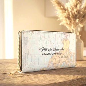 Tolkien Map Wallet: Vegan Leather Travel Zipper Purse, not all who wander are lost