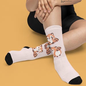 Red Panda Socks, cute funny animal Recycled Poly Socks, adorable kawaii crew socks, eco-friendly