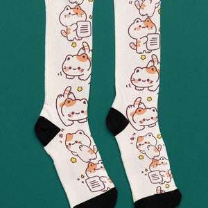 Kawaii Kitty Socks, cute cat socks, ribbed cushioned crew socks, fun gift animal lover