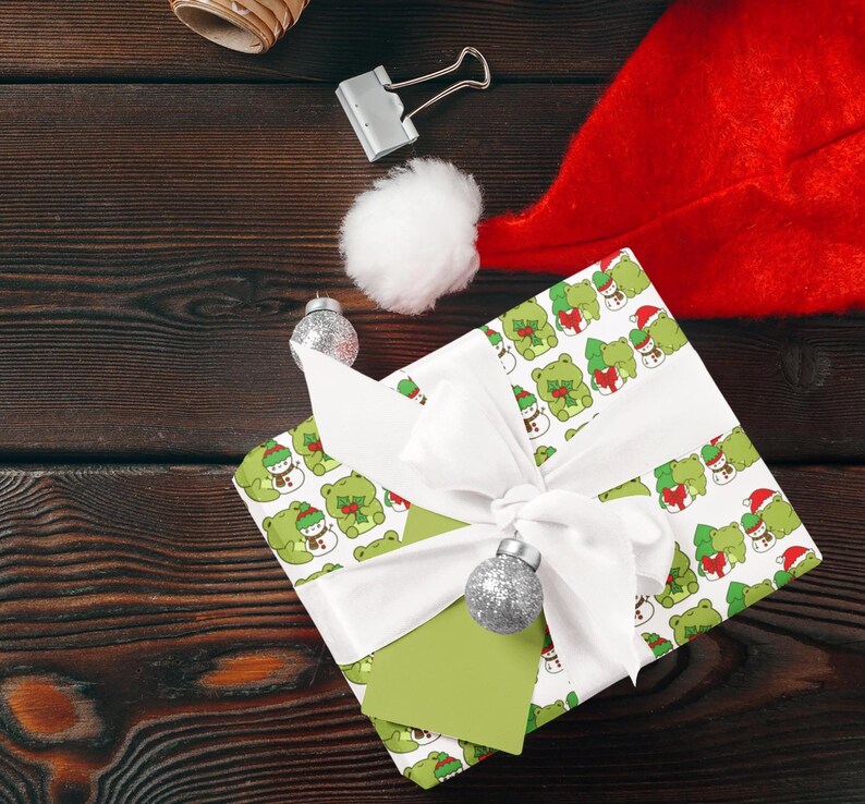 Kawaii Frog Christmas Wrapping Paper, Festive Wrap image 6