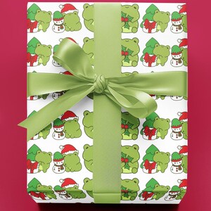 Kawaii Frog Christmas Wrapping Paper, Festive Wrap image 3