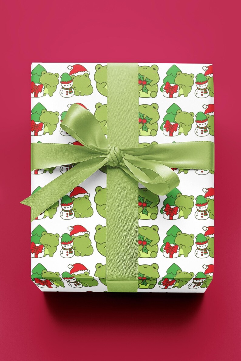 Kawaii Frog Christmas Wrapping Paper, Festive Wrap image 3