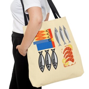 Les sardines tote bag, tinned fish, fish market, reusable Grocery Bag, Shopping Tote, coastal fisherman, free shipping