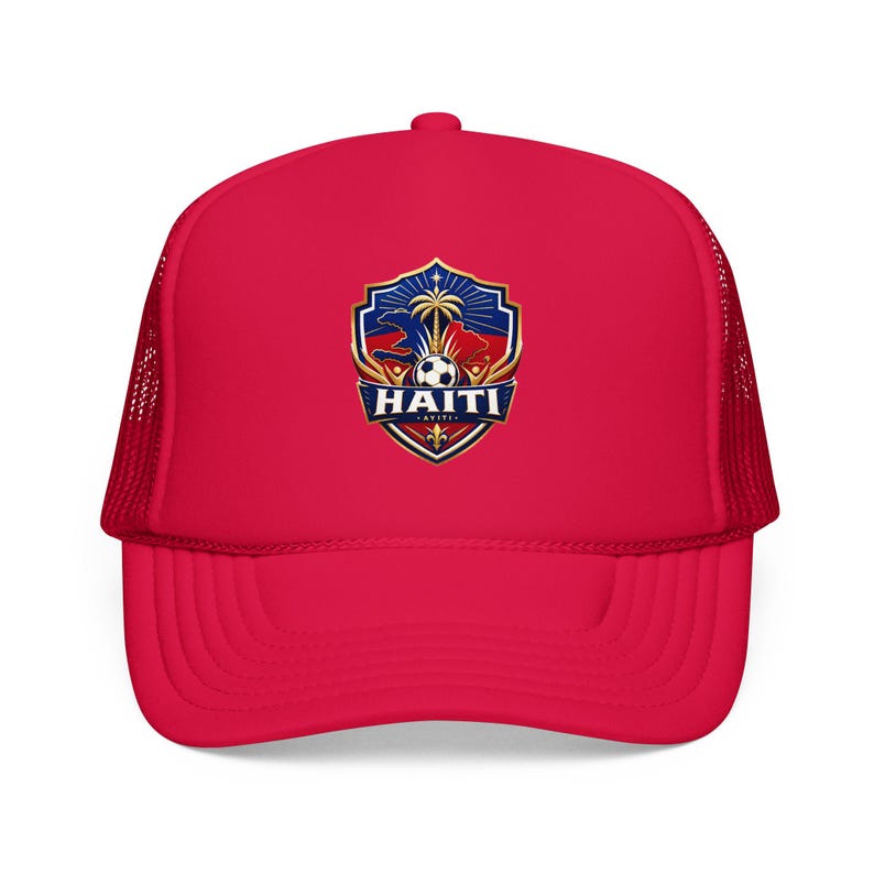 Haitian Soccer Team Trucker Hat, 2026 Fan Gear, US MEX CAN Ayiti Grenadye Grenadiers foam mesh cap Red