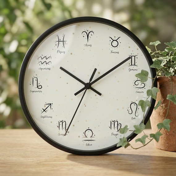 Celestial Zodiac Wall Clock: Horoscope Astrology Decor, Cosmic Constellation Art