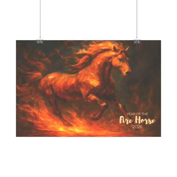 Cheval de feu 2026, année du cheval de feu affiche roulée, nouvel an lunaire, art mural nouvel an chinois