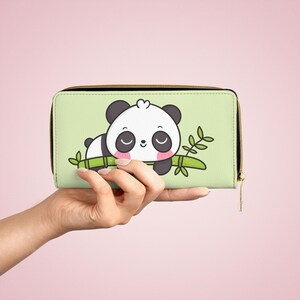 Carteira Kawaii Panda personalizada - linda bolsa clutch pequena com zíper - porta-identidade, vegana, couro sintético, frete grátis