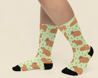 Chaussettes Capybara mignonnes chaussettes rigolotes côtelées bas rembourré unisexe homme femme cadeau pour amoureux des animaux