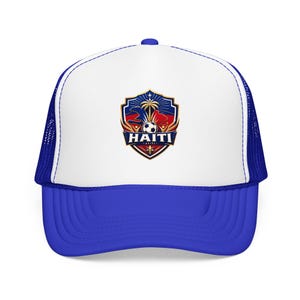Haitian Soccer Team Trucker Hat, 2026 Fan Gear, US MEX CAN Ayiti Grenadye Grenadiers foam mesh cap Royal / White / Royal