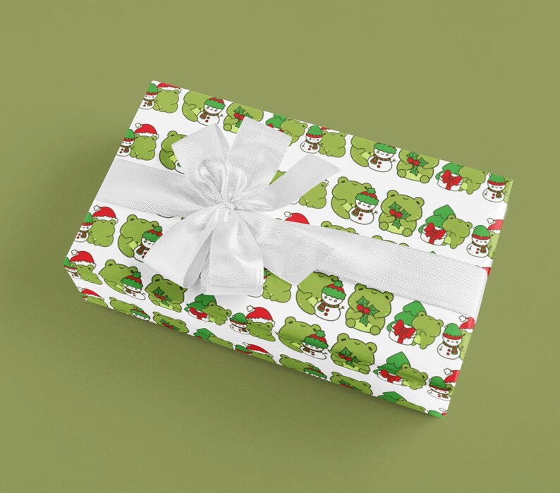 Kawaii Frog Christmas Wrapping Paper, Festive Wrap image 9