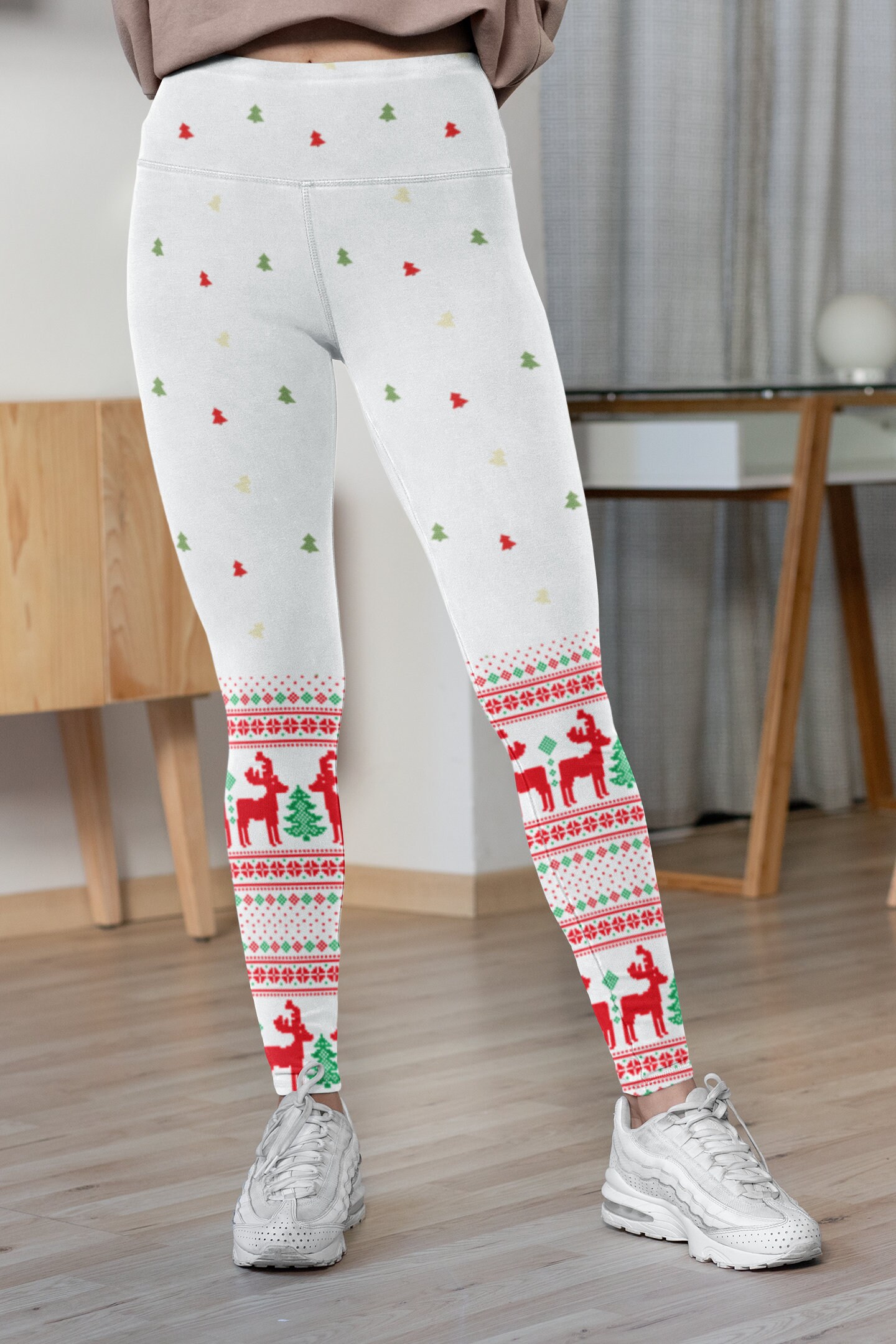 Leggins Natalizi Donna Cerchietto Di Renna Marrone Con Fiocco - Foto 4