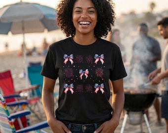 Patriotic Coquette Bow T-Shirt: 4th of July Fireworks 250th Comfort Colors Tee