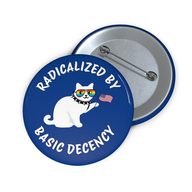 Radikalisiert von Basic Decency Pin Button, Katze mit Flagge, gegen soziale Gerechtigkeit Bild 5