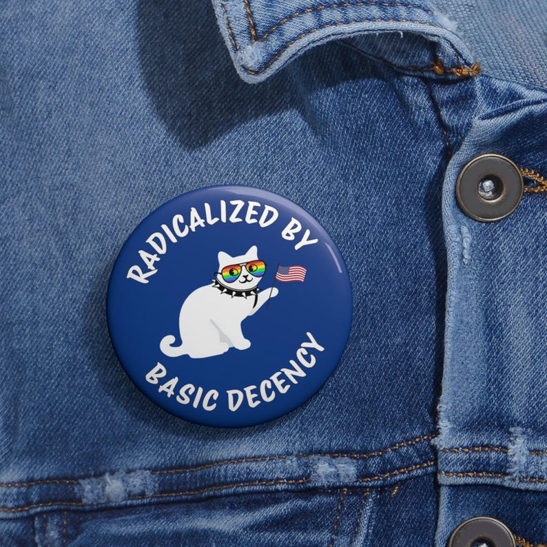 Radikalisiert von Basic Decency Pin Button, Katze mit Flagge, gegen soziale Gerechtigkeit Bild 4