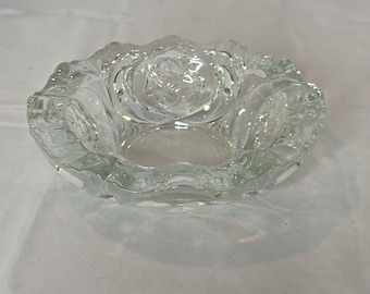 Vintage Pasari Clear Crystal Glass Ashtray / Trinket Dish — Rose Pattern