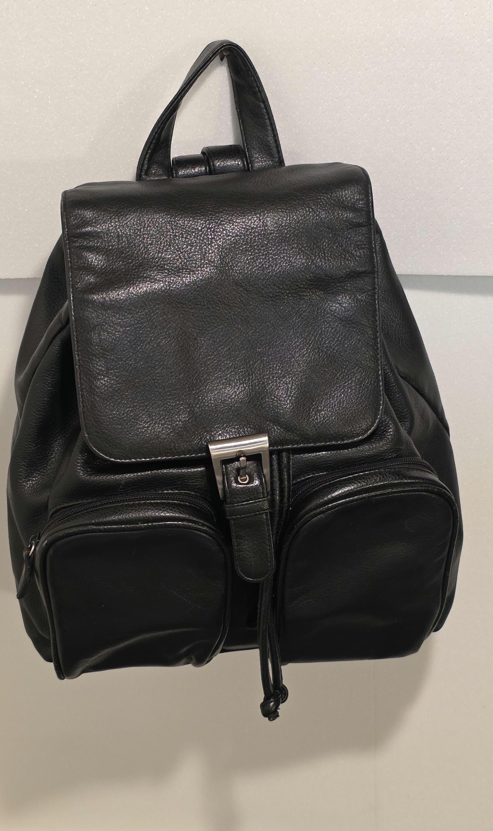 Vintage Leather Black Backpack - Etsy
