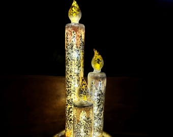 Vintage Style Mercury Glass Candle Set – Flickering Mantle Display (13" Tall)