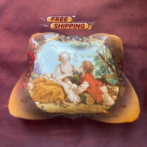 Vintage Porcelain Trinket Box, Mid Century 1950s Vanity Dresser Jewelry Box, Francois Boucher