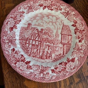 3 Dinner Plates- Vintage Staffordshire Royal Art PINK, Transferware Made in England