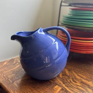 Vintage Blue Ice Lip Pitcher: Mid-Century Modern Kitchenware