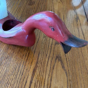 Hand Carved Wood Painted Duck Candle Holder - Country Goose / Swan Farmhouse Folk Art Primitive Decor