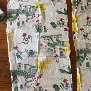 Vintage Kitchen Curtain Panels Mexican design,  1950s retro Mexicana style- 4 Panels