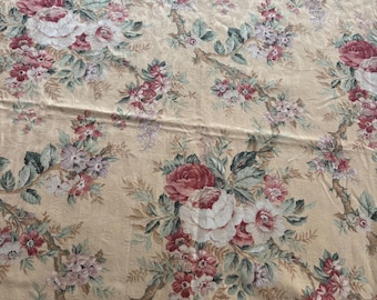 2 Yards Vintage Floral Fabric: Damask Rose Bouquet, French Country Decor