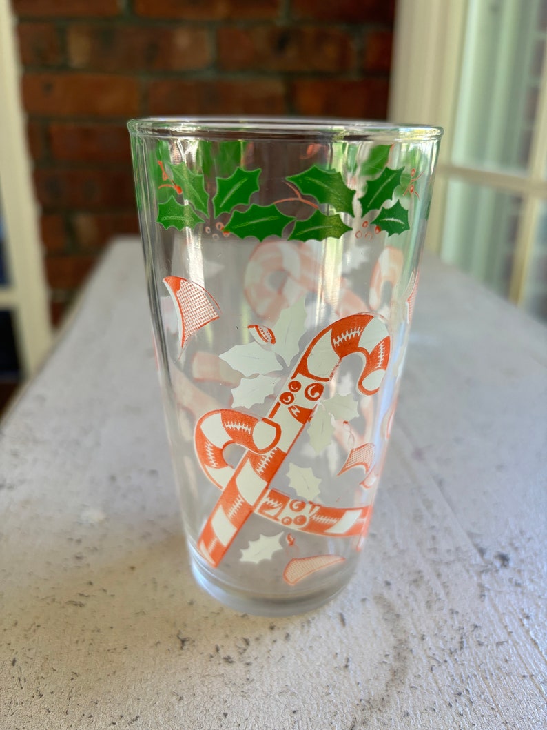 3 Vintage Christmas Glasses Candy Cane and Holly Vintage Christmas