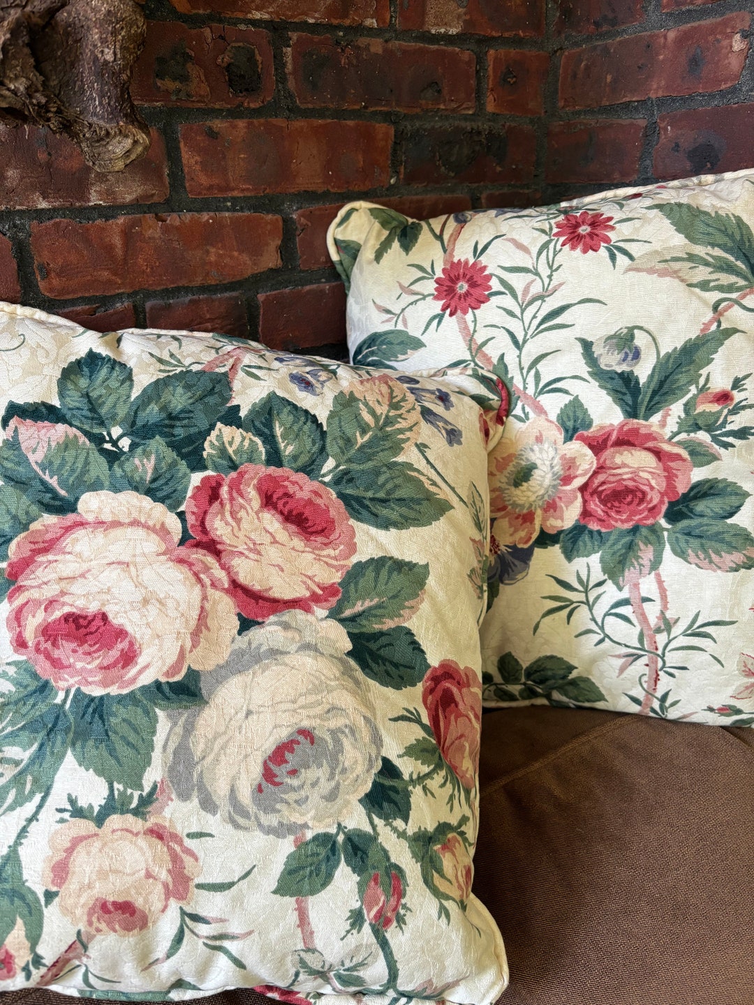 Vintage Floral Throw Pillows 1990s Waverly Damask Print, Shabby Chic ...