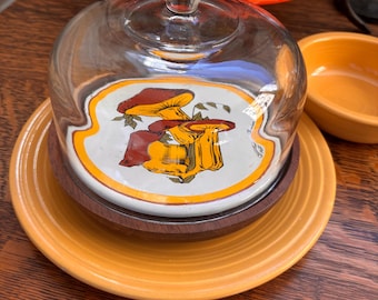 Vintage 1970s Mushroom Cheese Plate with Dome MCM Decor,  Vintage Kitchen