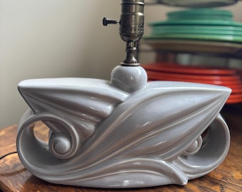 Mid Century Modern Ceramic Lamp-  Gray Abstract MOD Design - Vintage Collectible Pottery