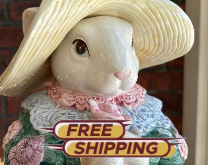 Fitz and Floyd Bunny Rabbit Cookie Jar- Hand Painted Vintage Easter ...