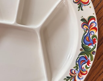 3 Vintage Villeroy & Boch Divided Grill Plates - Retro 1970s Multicolor Rooster Dishes- Vintage Folk Art Design, French Country Cottagecore