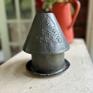 Punched Tin Candle Lantern, Christmas Tree Design, Vintage Farmhouse, Country Cottage decor