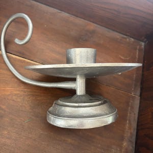 Vintage Pewter Candlestick, Chamberstick--Large Candle Holder, Farmhouse, Country Cottage Decor