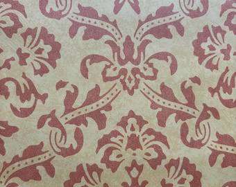Vintage Wallpaper Roll- Unpasted Elegant Floral Damask, Burgundy Vintage Antique Terracotta French Country Decor