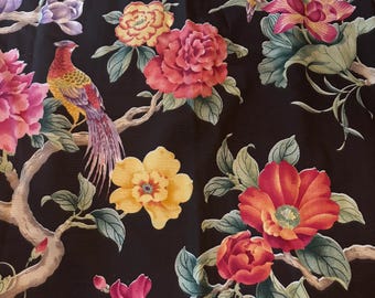 2 Custom Curtain Panels-  Lined, Long Length- Huge Floral Tropical Kaufmann Print