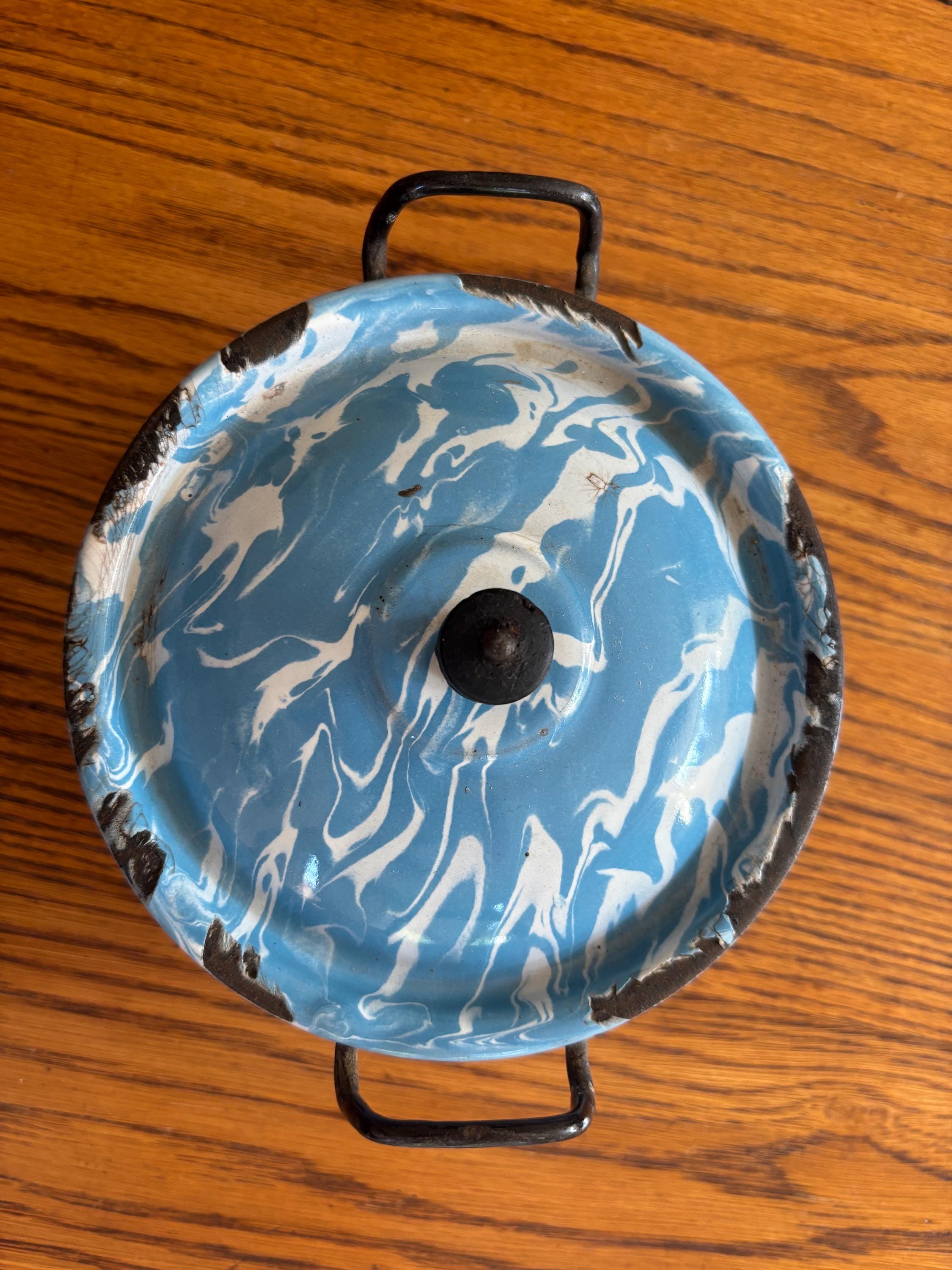 Vintage Blue Swirl Enamelware Lid - Etsy
